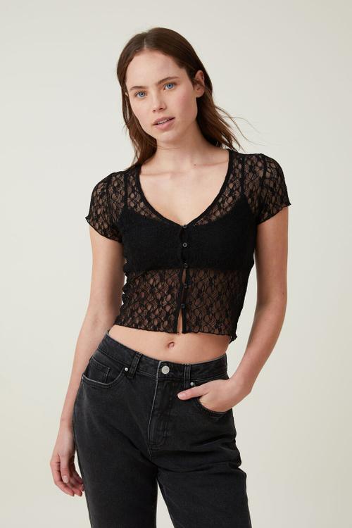 Zoey Cap Sleeve Lace Top - Black