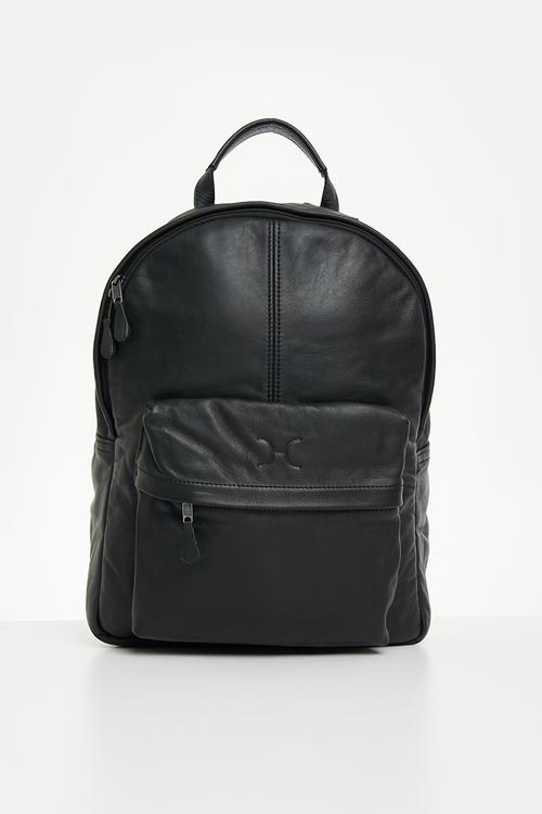 Leather Laptop Backpack - Black