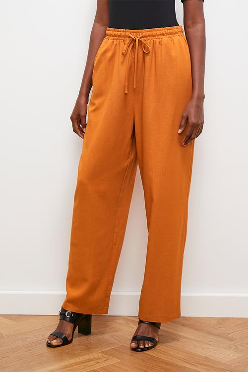 Linen blend tapered trouser - rust