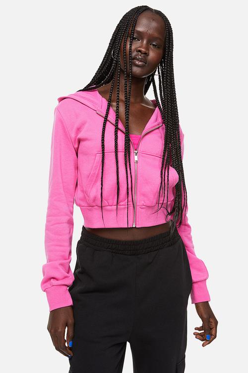 Cropped zip-through hoodie - cerise 