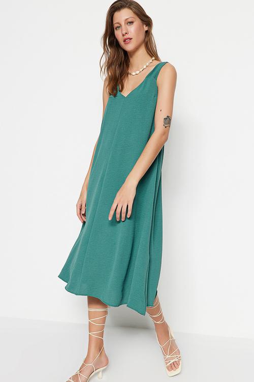 V-neck midi shift dress - khaki