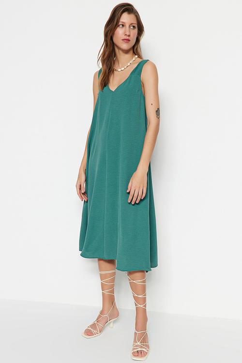 V-neck midi shift dress - khaki