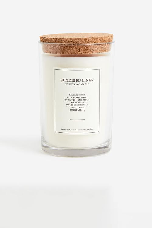 Large cork-lid scented candle - white/sundried linen