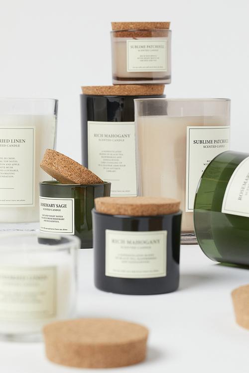 Large cork-lid scented candle - white/sundried linen