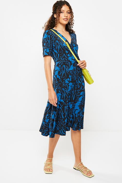 Monotone printed midi dress - multi blue