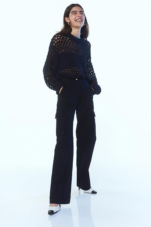 Straight cargo trousers - black