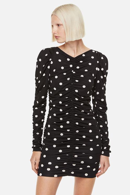Gathered bodycon dress - black/spotted 