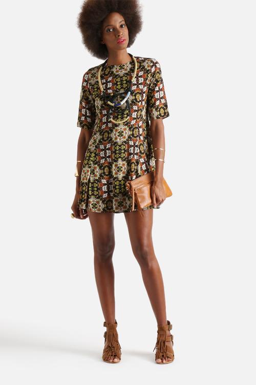 Short Sleeve Tile Print Dress