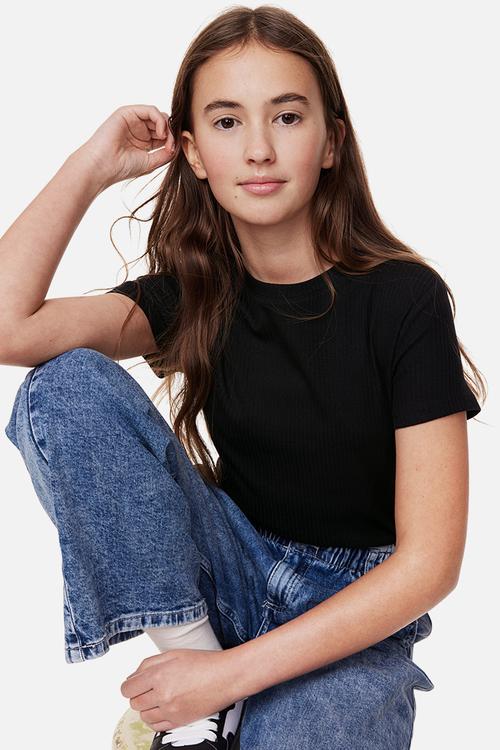 Ribbed cotton jersey top - black