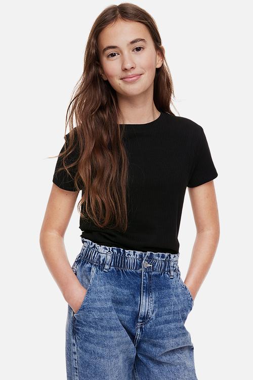 Ribbed cotton jersey top - black