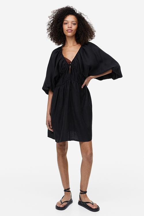 Oversized lyocell-blend dress - black