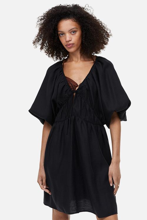 Oversized lyocell-blend dress - black
