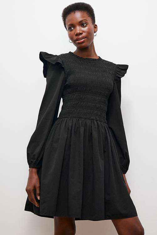 Ruffle detail mini dress - black