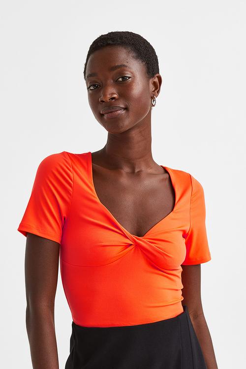 Twisted-detail cropped top - orange