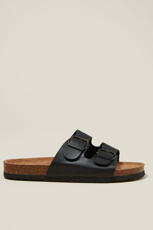 Rex double buckle slide - black nubuck