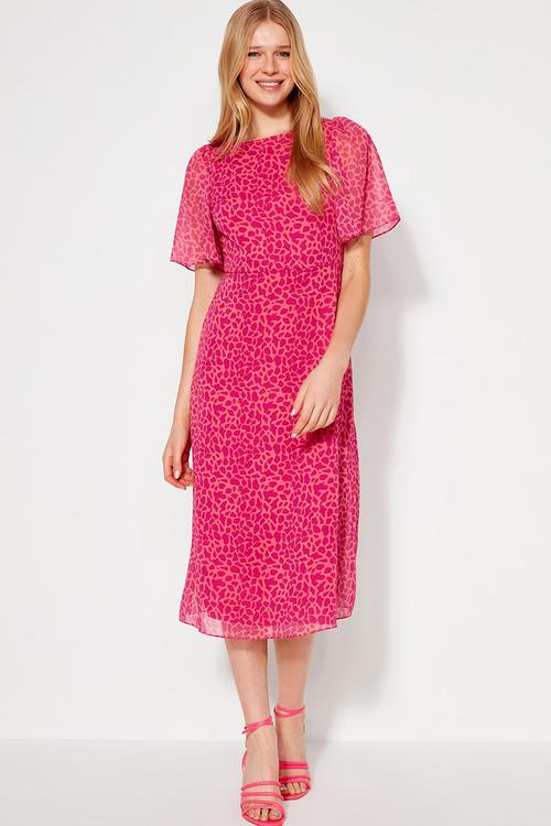 Round neck a-line dress - fuchsia