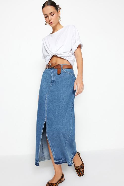 Denim maxi skirt - dark blue