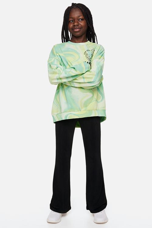 Flared ribbed leggings - black