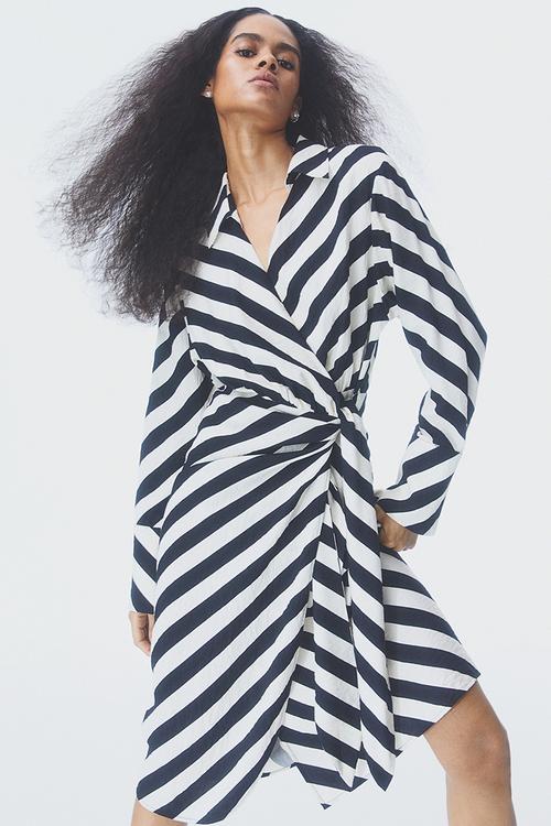 Wrap dress - black/striped