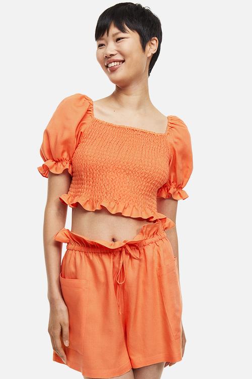Smocked cropped top - orange