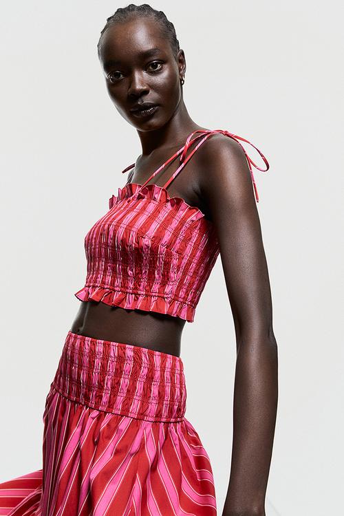 Smocked crop top - cerise / striped 