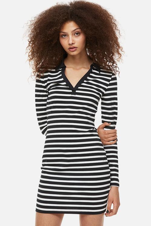 Collared bodycon dress - black /white striped
