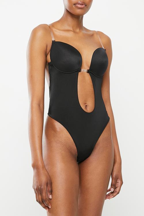 Backless super plunge bodysuit - black