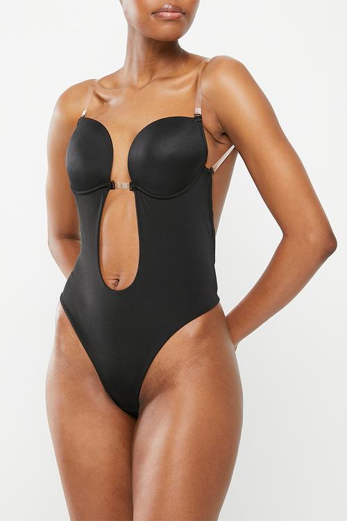 Backless super plunge bodysuit - black