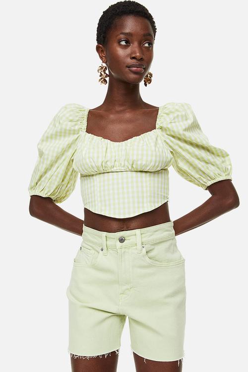 High waist denim shorts - light green