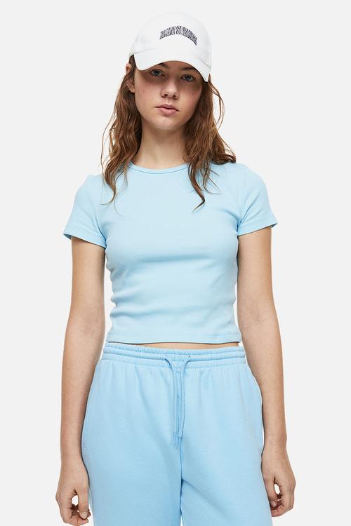 Ribbed cropped top - blue
