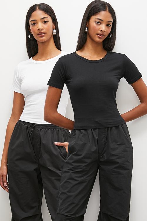 2 Pack crew plain baby  tee - black and white