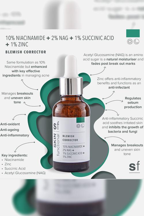 10% Niacinamide + 2% NAG + 1% Succinic Acid + 1% Zinc, Blemish Correct