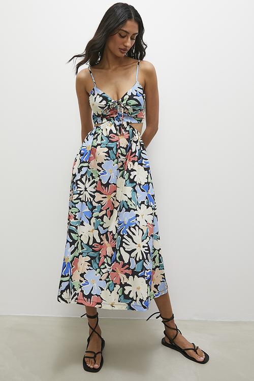 Cut out knot fit n flare dress - multi