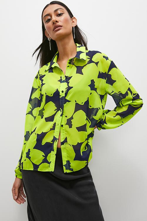 Chiffon shirt - green & navy 