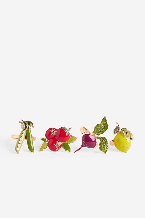 4-pack napkin rings - gold-coloured/vegetables