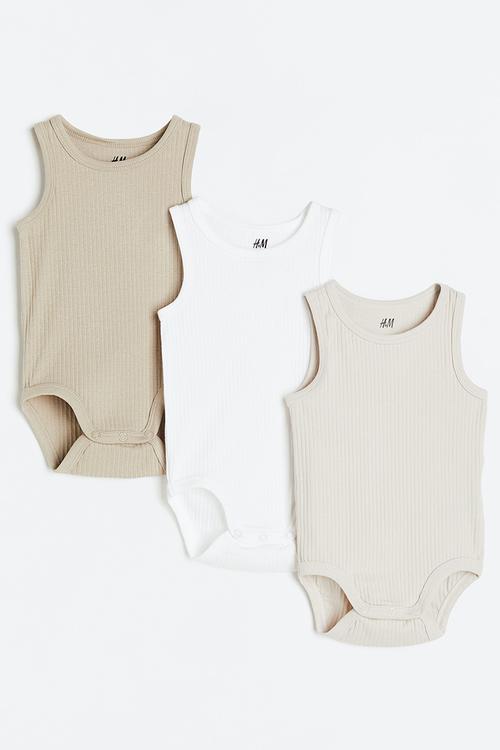 3-Pack sleeveless bodysuits - beige/white