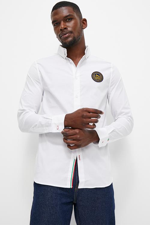 Fashion stretch shirt with badge - white