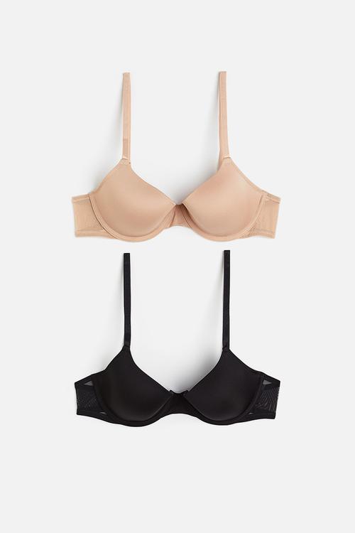 2 Pack padded underwired bras - beige & black