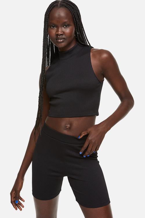 Ribbed cycling shorts - black