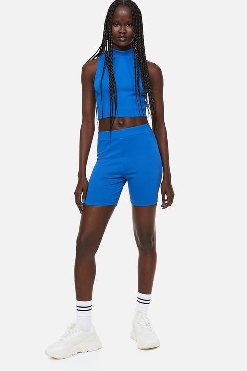 Ribbed cycling shorts - bright blue 