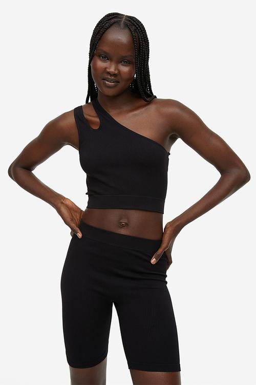 Seamless ribbed biker shorts - black