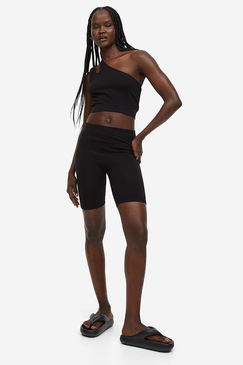 Seamless ribbed biker shorts - black