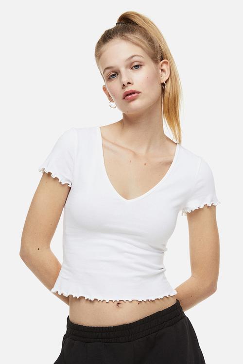 V-neck cropped top - white 