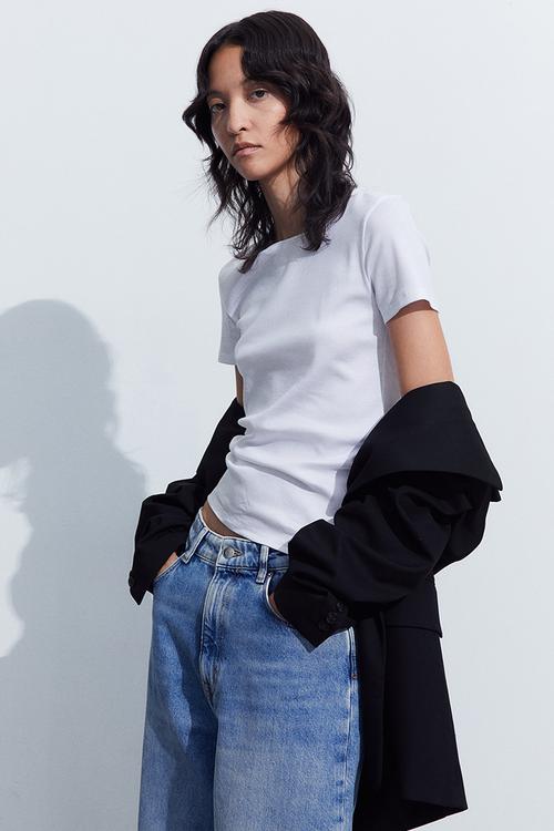Ribbed T-shirt - white