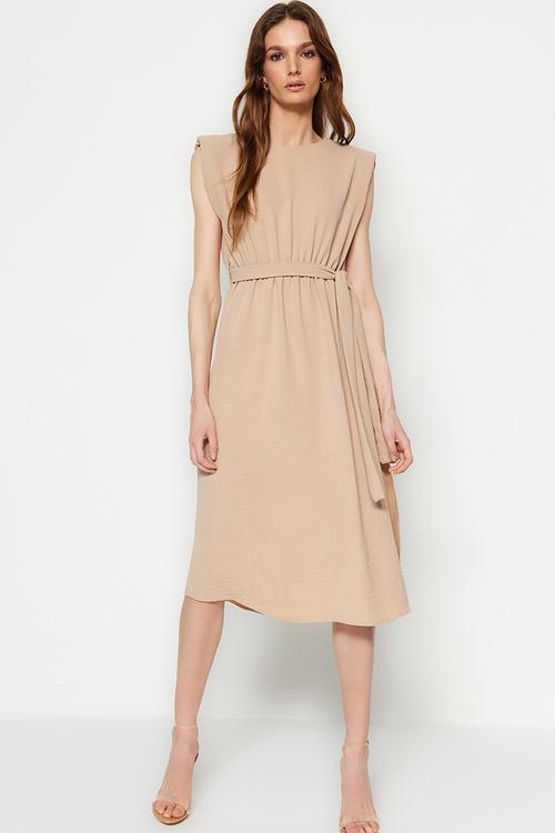 Sleeveless skater midi dress - stone