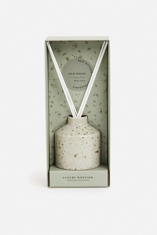 Ceramic vase diffuser - light grey / oud wood