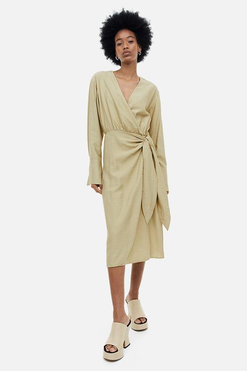 Tie-detail wrap dress - light pistachio green