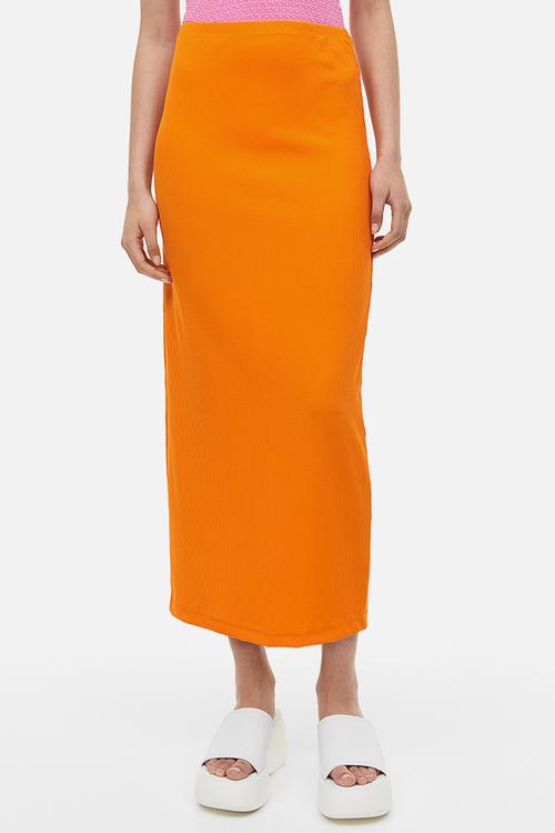 Ribbed pencil skirt - orange