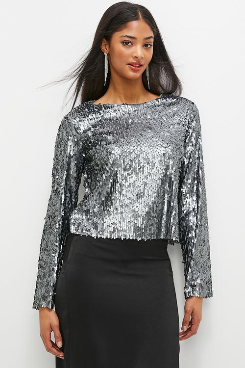 Bling Sequin tee - charcoal