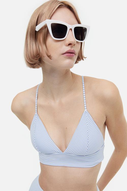 Padded bikini top - light blue / white striped 